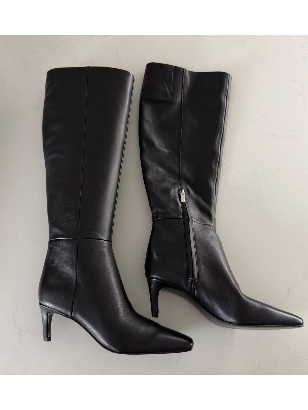 Nine West Women's Caddy Black Leather Tall Kitten Heel Boots Size 7